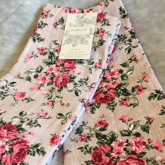 Shabby Chic Rose Garden Eyelette Lace Trimmed Farmhouse Kitchen Towels CottonNWT - Picture 15 of 16